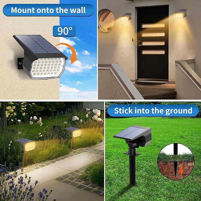 Solar Spot Lights Outdoor 6 Pack, [46 LED/3 Modes] Solar Landscape Spotlights Waterproof, 2-in-1 Auto On/Off Solar | Lumora