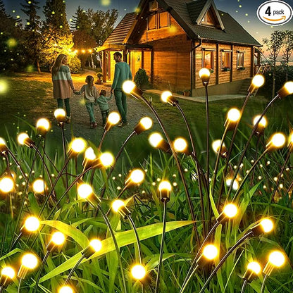 Firefly Solar Garden Lights Outdoor, Solar Firefly Lights Waterproof Lights, 8LED Vibrant Firefly Swaying Lights (4PACK Warm White)