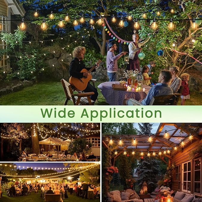 Outdoor String Lights 50FT LED String Lights for Outside with 27 A39 Waterproof Edison Bulbs (2 Spare), Patio | Lumora