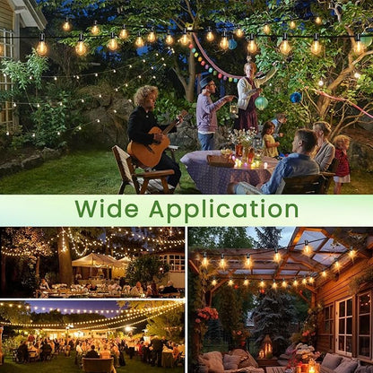 Outdoor String Lights 100FT Waterproof LED Outdoor Lights for Patio with 53 Shatterproof LED Bulbs (3 Spare),Outside Hanging Light for Party, Bistro, Gazebo, Backyard, Garden,Black Cord