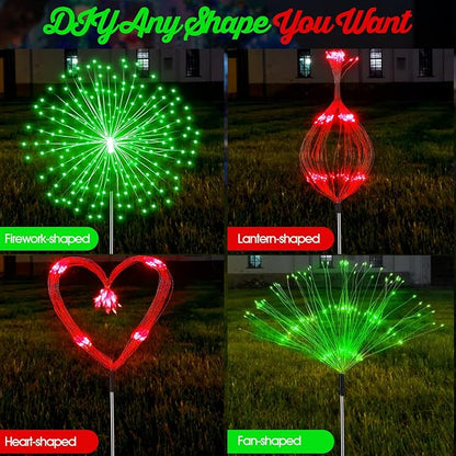 4th of July Decorations Outdoor 4 Pack Colored Solar Firework Lights with 180 LED Patriotic Solar Lights 8 Lighting Modes for Yard Pathway Garden Patio Party Decorations(Red Green)