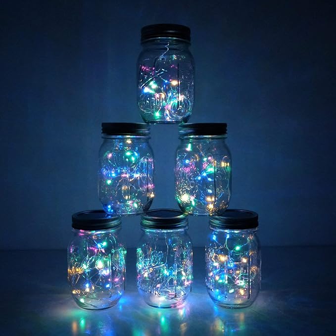 Decorman Solar Mason Jar Lid Lights, 6 Pack 20 LED Waterproof String Fairy Star Firefly Jar Lids Lights for Patio | Lumora