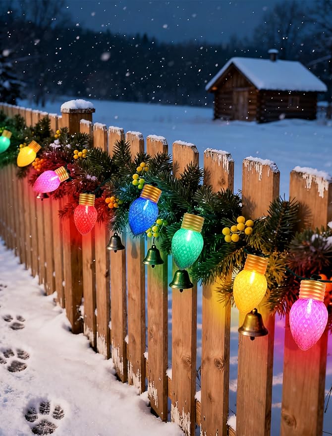 C9 LED Christmas Lights Outdoor Waterproof, 16FT 10 Large Bulb Bright Christmas String Lights, UL Certified Heavy-Duty Diamond Faceted Lights for Roofline, Patio, Yard & Holiday Decor (Multicolor)