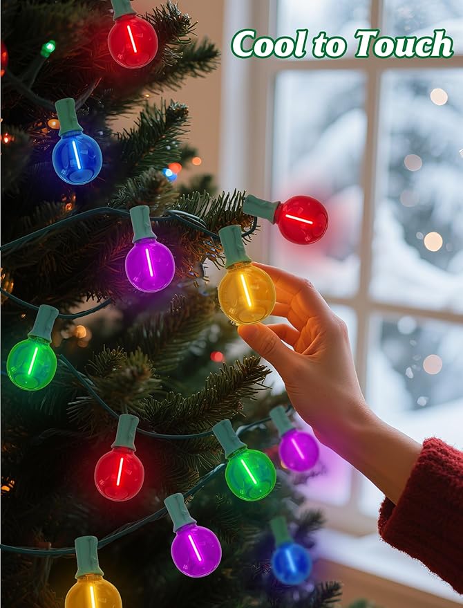 SUNSGNE 25FT LED Globe Christmas Lights with 25 Shatterproof G40 LED Clear Multicolor Round Bulbs, Waterproof | Lumora