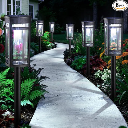 6 Pack Outdoor Solar Pathway Lights - Solar Landscape Lights Outdoor Walkway Solar Garden Lights for Lawn, Path, Yard Decor (Cool White)