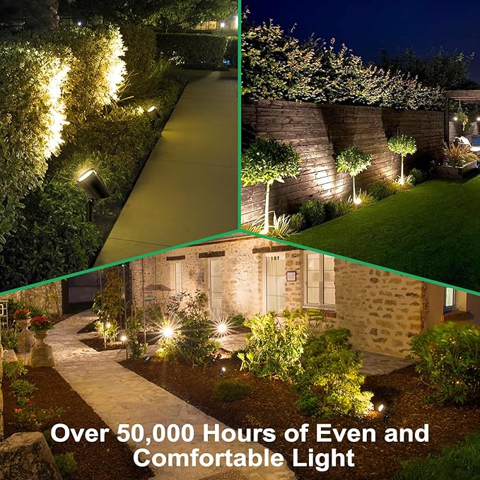 deerdance LED Outdoor Landscape Lighting Low Voltage Landscape Pathway Lights Aluminum Wired Waterproof Outdoor Spotlights Uplight Transformer for Yard House Garden 24W 2400lm (Warm White, 6)