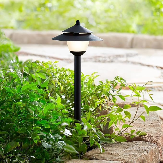 John Timberland Pollack 15" High Modern Outdoor Landscape Path Lights Porch House Exterior Outside Set of 2 LED Bulb Weatherproof Black Metal Glass Shade Front Door Patio Garage Home Deck