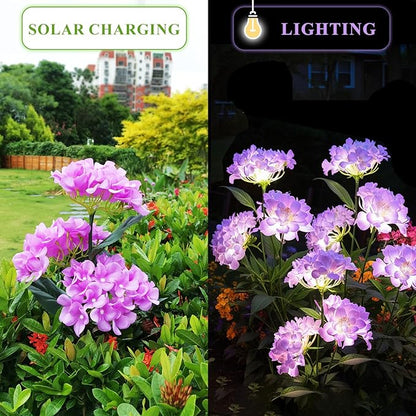 Garden Lights Solar Flower Light, LED Solar Powered Outdoor Light Decor for Path Yard Walkway Patio Balcony Lawn, Hydrangea Artificial Flower (Purple, 2)