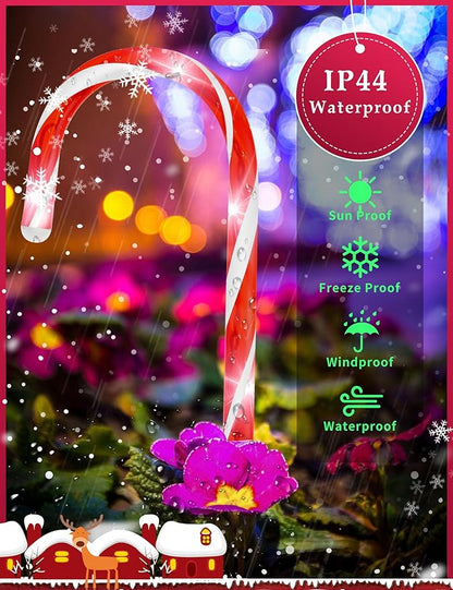 Christmas Candy Cane Pathway Markers Lights, Outdoor Christmas Decorations for Yard Patio Porch Garden Walkway, Candy Cane Christmas Decor with 48 LED, 8 Pack (Red & Green)