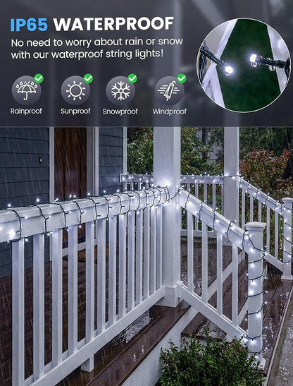 Hopolon String Lights Indoor Outdoor, 33 FT 100 LED Connectable Green Wire Twinkle Fairy Lights, Plug in Christmas Light Waterproof for Wedding Party Patio Spring Decor (Cool White with Remote)