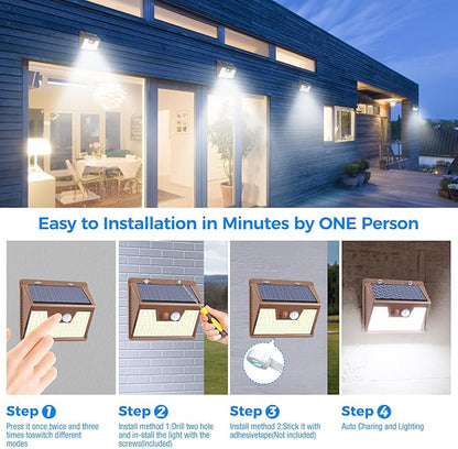 Peasur Solar Lights Outdoor Waterproof [12 Packs/140 LEDs], 3 Lighting Modes Solar Motion Sensor Light Outdoor, Ultra Bright Security Lights Outdoor Solar Lights for Outside Fence Patio Deck[Brown]