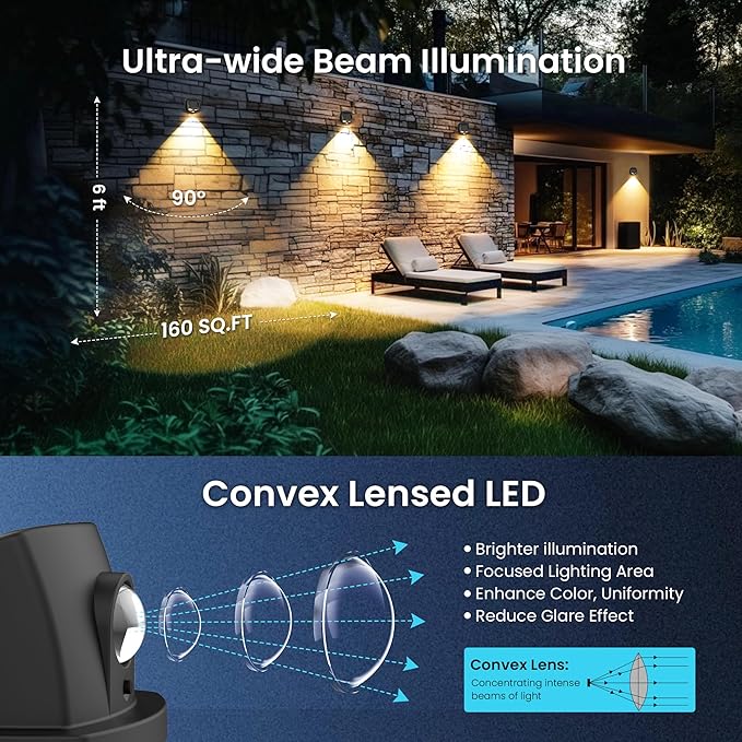 Solar Fence Lights Outdoor Waterproof IP65 Solar Wall Lights Outside Dual Color Led Solar Powered Fence Lights Outdoor Backyard, Wall Lights for Porch, Patio, Stairs, Pool, Yard, Deck 8 Pack