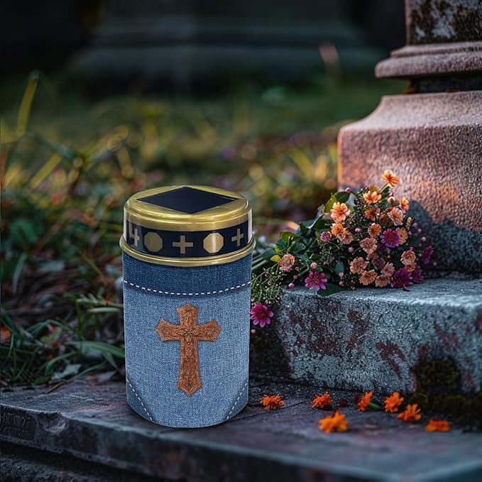Solar Garden Lights, Cross Denim Printing Outdoor Solar Lights Waterproof Lights for Garden Yard Pathway Decor Solar Light Night Light