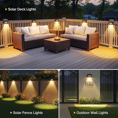 WdtPro Solar Fence Lights Outdoor - 3500K/6000K 2 Modes, Super Bright Lens LED Fence Lights Solar Powered, IP65 Waterproof Solar Deck Light for Outside Patio Step Stair Railing Wall (6 Pack)