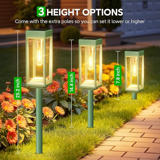 WdtPro 6 Pack Bright Solar Pathway Lights Outdoor, Auto On/Off, 15+ Hours Runtime, Solar Lighting for Garden Step Outside Yard Driveway Landscape Path Patio, Warm White, Green Shell