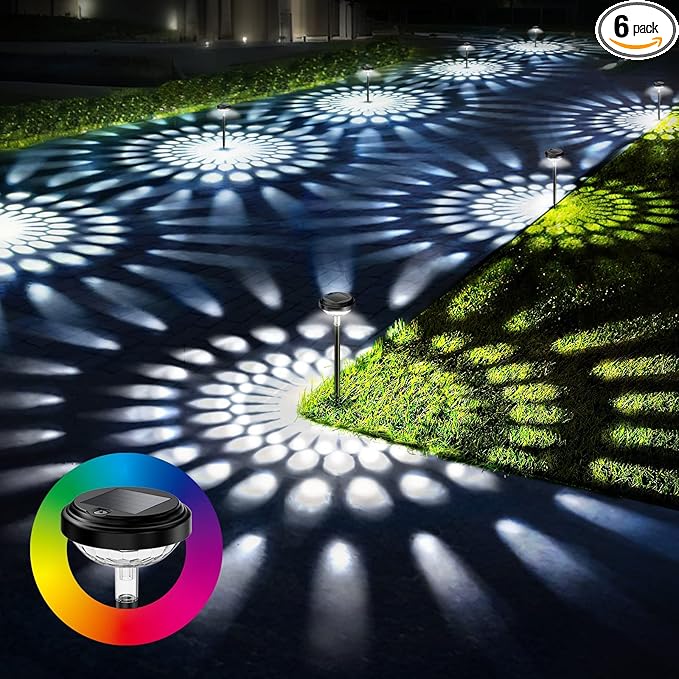 KVM Solar Lights Outdoor Waterproof, 6 Pack Bright Solar Pathway Lights, Multicolor & Warm White LED,Outdoor Solar | Lumora