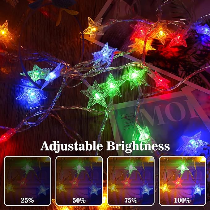 Star String Lights, 33ft 100 LED 8 Modes Star Fairy Lights Battery Operated Waterproof Indoor Outdoor for Bedroom Patio Party Wedding Tent Loft Bed Xmas Tree Decor, Multicolor