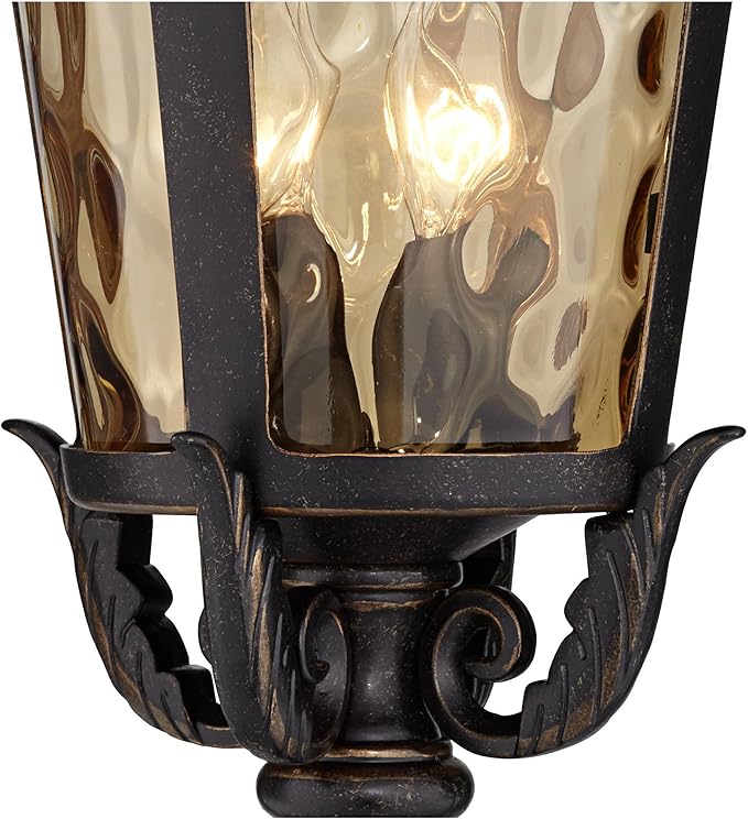 John Timberland Casa Marseille European Outdoor Post Light Fixture Bronze Scroll 28" Hammered Glass for Exterior | Lumora