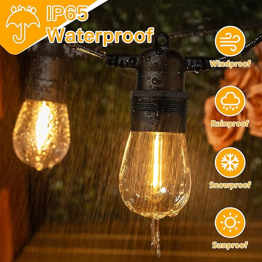 Ollny Outdoor String Lights, 25 FT Waterproof Connectable Patio Lights with 9+1 Shatterproof S14 Bulbs(1 Spare), Outside Hanging Light for Balcony, Porch, Yard, Garden, Backyard (Pack of 2)
