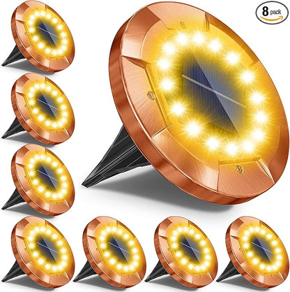 Biling Solar Ground Lights Outdoor with16 LEDs, Bright Waterproof Solar Lights Outdoor with Brass Finish, Flat Landscape Lighting for Yard Garden Pathway Driveway Deck (Warm 8 Pack)