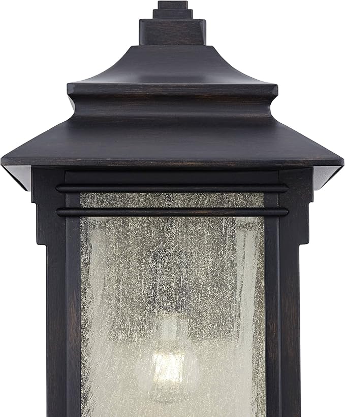Franklin Iron Works Hickory Point Farmhouse Rustic Mission Outdoor Wall Light Fixture Bronze Lantern 19" Frosted | Lumora