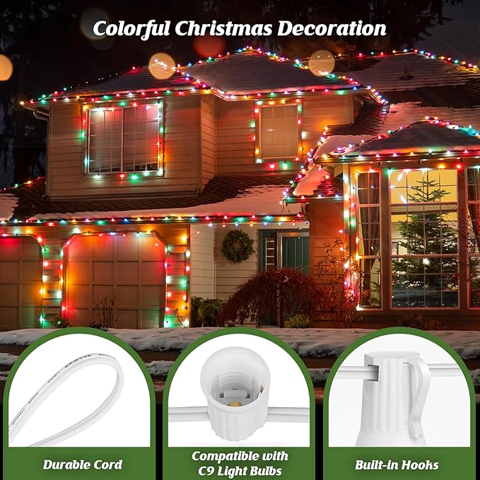 Brightever Commercial 500 FT LED Lights Sockets Outdoor, C9 E17 Light Sockets Set Spool, C9 Sockets Patio String | Lumora