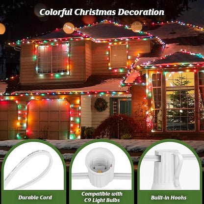 Brightever Commercial 500 FT LED Lights Sockets Outdoor, C9 E17 Light Sockets Set Spool, C9 Sockets Patio String Lights, C9 Light Strands - 12 Spacing Intermediate Base White Wire String Lights