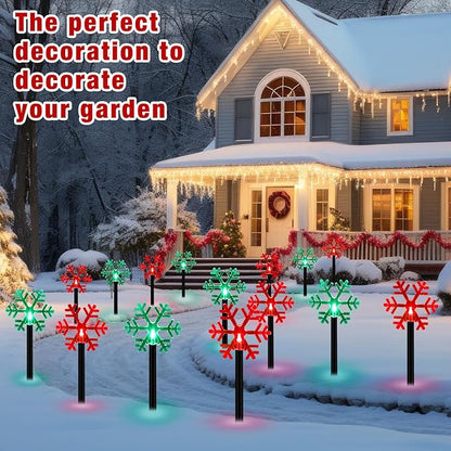 Macarrie 20 Pcs Solar Christmas Snowflake Pathway Lights Outdoor LED Christmas Decorations Waterproof Stake Lights Xmas Decorative Lights for Garden Yard Christmas Decor(Red Green Light)