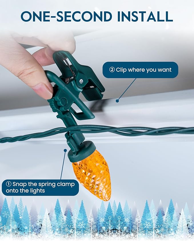 C9 LED Christmas Lights Outdoor with 100 Spring Clips, 65FT 100 LED C9 String Lights Waterproof Connectable for Outside Roofline Patio House Yard Windows Outdoor Christmas Decorations, Multicolor