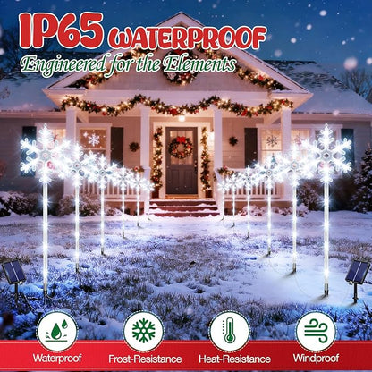 Solar Lights Outdoor Christmas Decorations 12 Pack - 192 LEDs Solar Christmas Snowflake Pathway Lights Outdoor with Remote & 8 Lighting Modes, Waterproof Xmas Lights for Garden Yard, Cool White