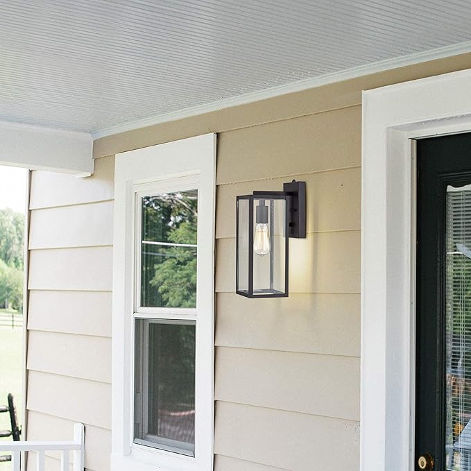 MICSIU 2 Pack Dusk to Dawn Outdoor Lighting, 14.5 Inch Modern Farmhouse Exterior Wall Sconce with Clear Glass, Industrial Black Outside Porch Lights for House Garage Entryway, E26 Base, ETL Listed