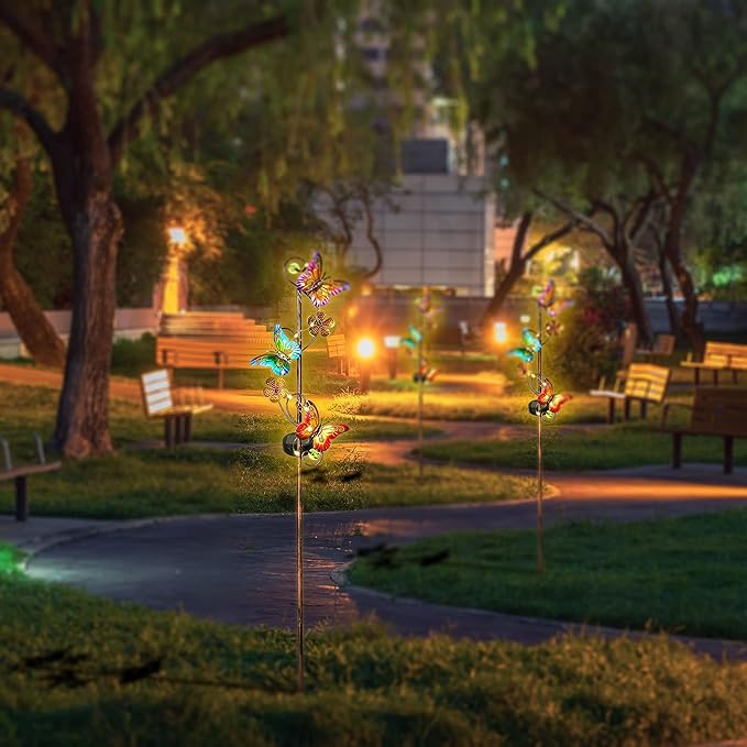 Solar Garden Lights, 2 Pack Butterfly Stake Lights Outdoor, Waterproof Solar Butterfly Decorative Landscape Lights for Pathway Backyard Patio Lawn Christmas Party Decor