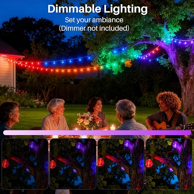25 FT Colorful Outdoor String Lights G40 Globe Shatterproof Patio Lights,13 Plastic Edison Bulbs(1 Spare) IP65 Waterproof Dimmable LED Bulbs for Backyard Porch Balcony Party Decor, E12 Base