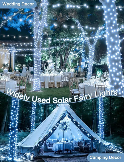 Solar String Lights Outdoor, 2-Pack Each 72FT 200 LED Solar Christmas Twinkle Lights Outside Waterproof Copper Wire with 8 Modes Solar Fairy Lights for Garden Tree Birthday Christmas Decor(Cool White)