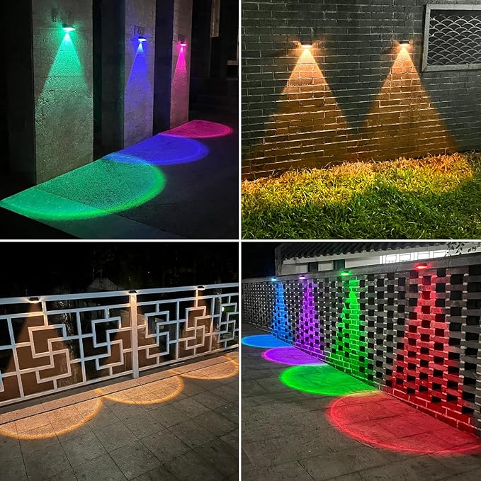 Ellasay Solar Powered Lights for Fence: 10 Lighting Modes with RGB - Waterproof IP65 - Bright Lens LED for Outdoor Wall Garden Deck Patio Porch Yard Pool 16 Pack