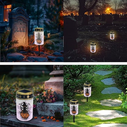 Halloween 2 Pcs Solar Grave Decorations for Cemetery Cemetery Solar Lights Cemetery Lights for Grave Solar Lights for Outside Solar Lights