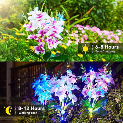 KOOPER Solar Lights Outdoor Garden, 3PCS Upgraded Phalaenopsis Solar Flower Lights Outdoor with 180 LEDs, Multi-Color Grave Decorations for Cemetery, Outdoor Solar Lights for Yard, Gifts for Women