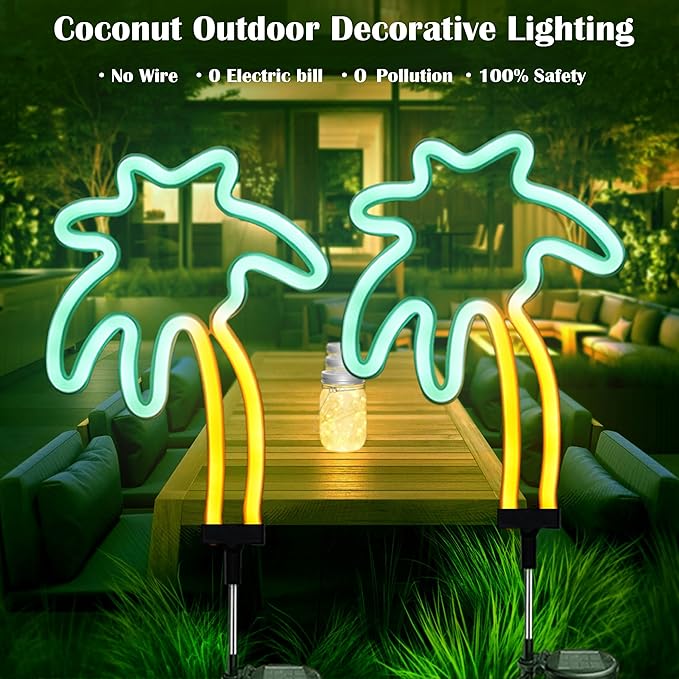 SunKite Coconut Solar Decorative Stake Lights - Outdoor Waterproof Neon Lights for Garden, Yard, Lawn, Pathway | Lumora