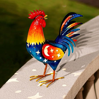 Natelf Solar Rooster Statue, Outdoor Metal Rooster Decor with Solar Light, Hand-Painted Weatherproof Garden Art for Yard, Patio - Unique Gift