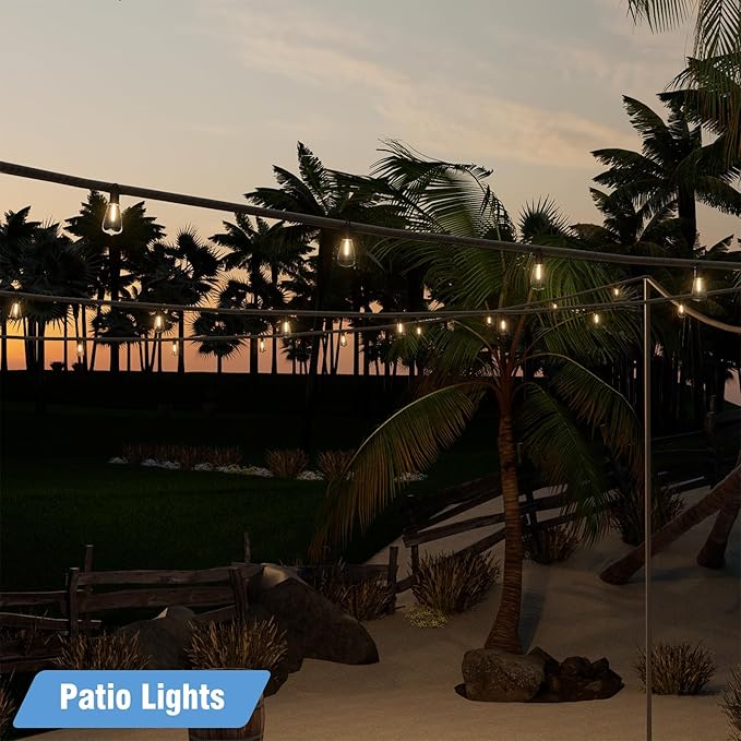 Outdoor String Lights 150ft, LED Patio Lights with 78 (75+3 Spare ST38 Shatterproof Bulbs), IP 65 Waterproof, Outside Hanging Light for Cafe Bistro Backyard (150 ft-78 Bulbs)