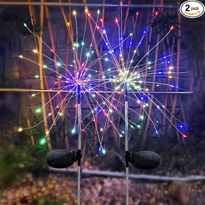 Solar Firework Lights, 2 Pack 120 LED Solar Garden Stake Lights for Outdoor Patio Lawn Decor (Multicolor)