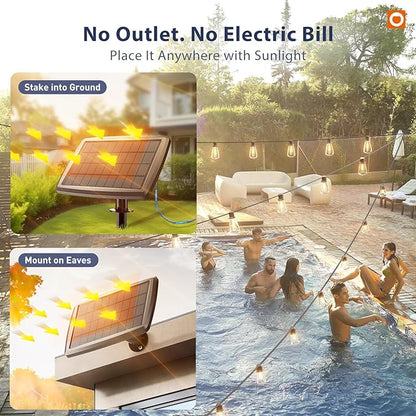 addlon 102FT(96+6) Solar String Lights Outdoor with Remote, Waterproof Patio Lights with 30 Shatterproof LED Bulbs, 30H+ Long-Lasting Dimmable & Timable Solar Light for Backyard Camping Garden Decor