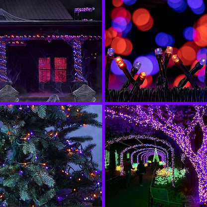 kemooie 500 LED Halloween Lights, 164FT 8 Lighting Modes Plug in Waterproof Fairy Lights for Outdoor Tree Party Garden Balcony Halloween Decorations (Purple and Orange)