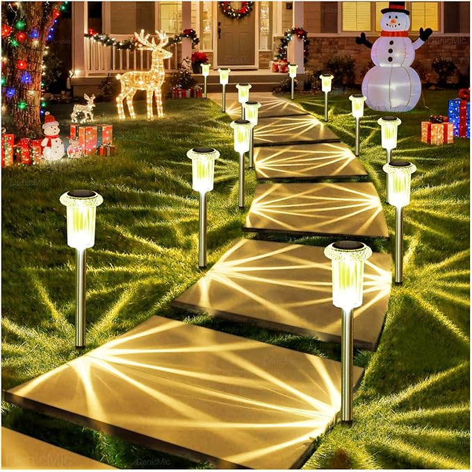 DenicMic Solar Lights Outdoor 15 Pack Waterproof 3000K Warm White LED Stainless Steel Stake Outside Lights for Yard | Lumora