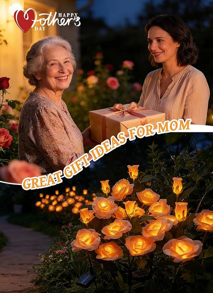 Brightown Outdoor Solar Flower Lights, 4 Pack Solar Garden Light with Larger & More Realistic Champagne Rose, Bigger Solar Panel, Waterproof Solar Lights Outdoor for Yard Garden Lawn Pathway Decor