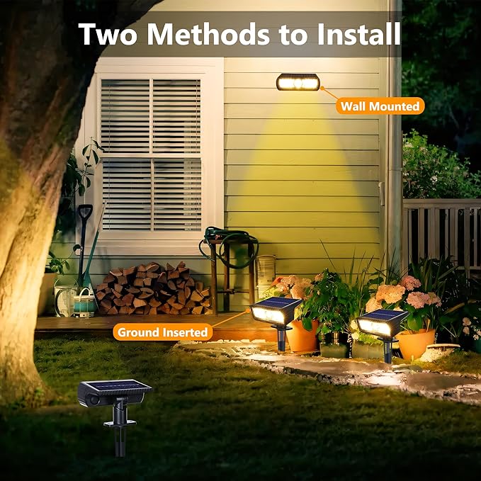 Toodour Solar Spot Lights Outdoor, 2 Pack Solar-Light Christmas Decor: Warm White, 2 Modes, Waterproof, Powered by | Lumora