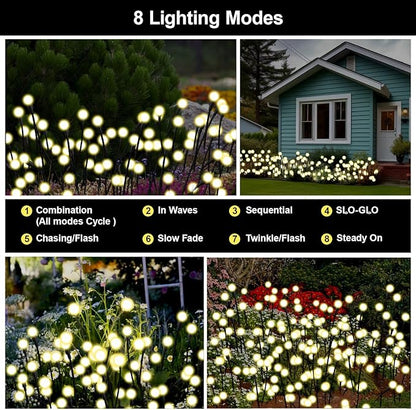 Swaying Solar Firefly Lights Outdoor, 8 Modes 800mAh Firefly Swaying Solar Garden Lights Waterproof for Outside Plant Yard Patio Pathway Christmas Garden Decor Flashing Warm White(4 Pack)