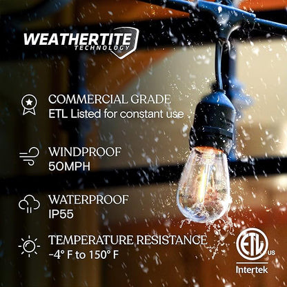 Brightech Ambience Pro LED String Lights Plus Outdoor Smart Dimmer Plug with Remote Control - 48 Ft Commercial Grade Patio Lights Outdoor Waterproof
