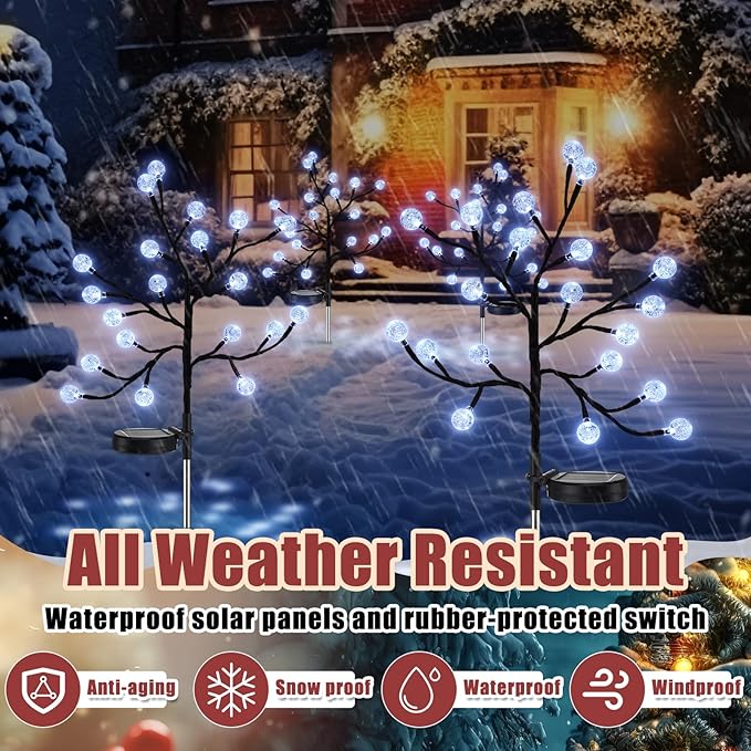 4 Pcs Outdoor Christmas Pathway Lights Decor Solar Christmas Stake Light Waterproof Outside Crystal LED Globe for Path Patio Garden Party Decor(White)
