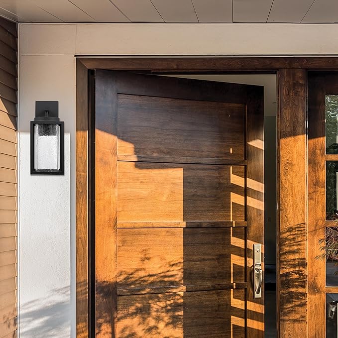 Globe Electric 44359 Capulet LED Integrated Outdoor Indoor Wall Sconce, Black, Clear Bubble Glass Center Column | Lumora